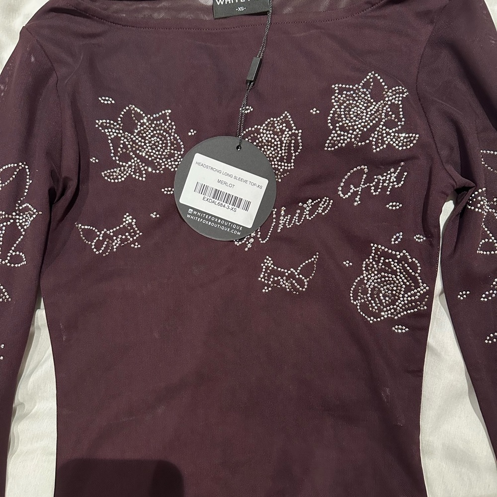 White Fox Boutique Merlot Rhinestone Top